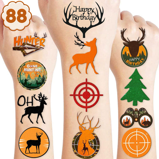 88 PCS Hunting Temporary Tattoos for Kids - Hunting Oh Deer Camo Party