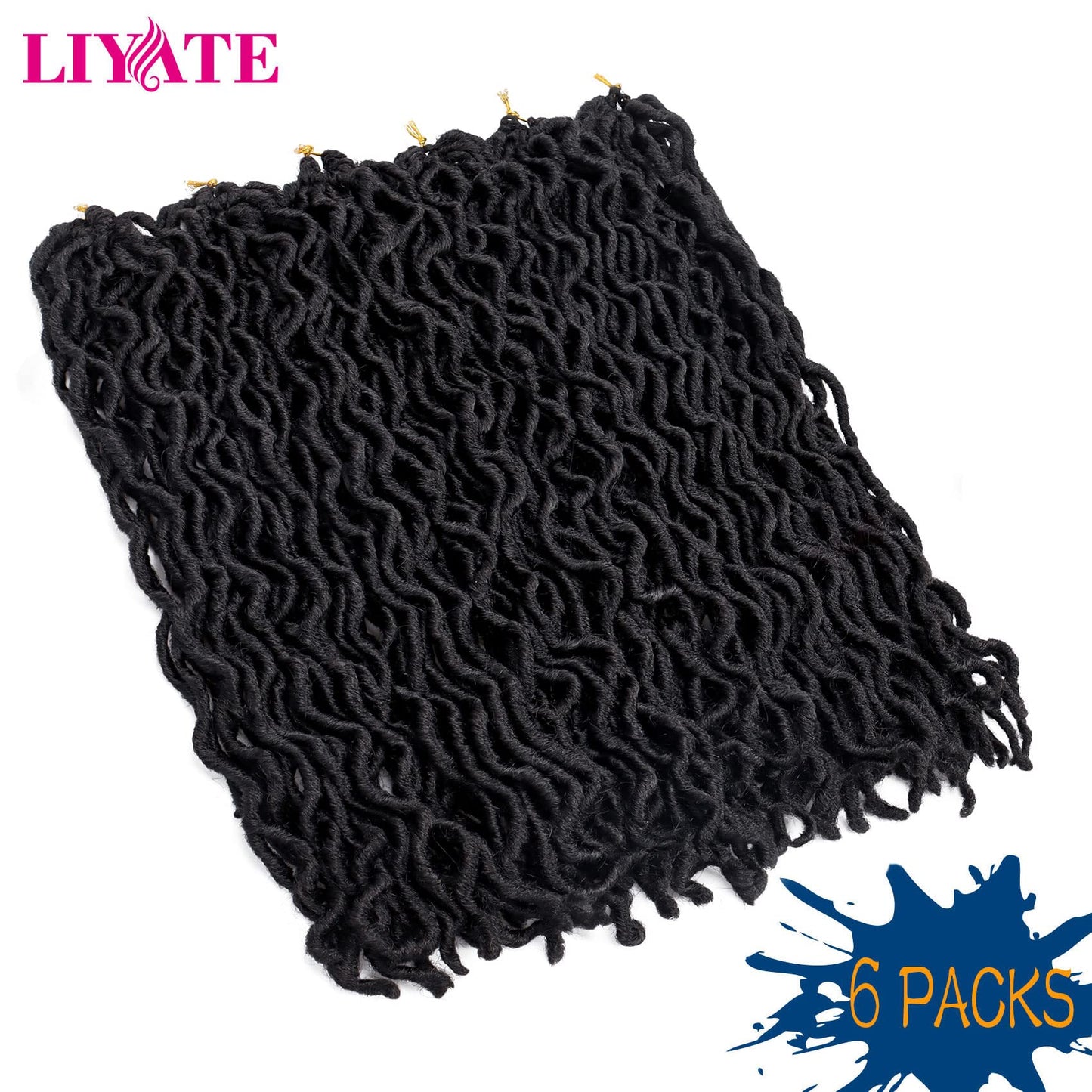 18 Inch Goddess Faux locs Crochet Hair 6 Packs/Lot Soft Gypsy Locs Wavy Crochet Braids Dreadlocks Curly Wavy Twist Braiding Hair Extensions African Roots Braid（1B)