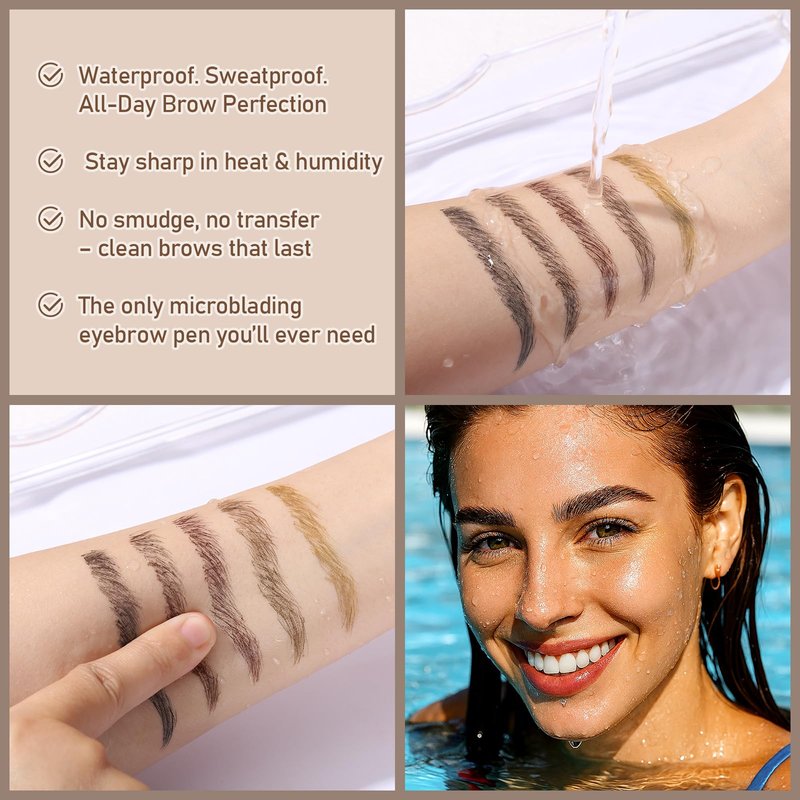 Blonde Color Dual-Ended Microblading Eyebrow Pencil for Women, 2 in 1 Liquid Eyebrow Pencil with Curved Tip and 4D Brow-Fection Microblading Pen, Shaped Fill HairLike Waterproof Eyebrows 01