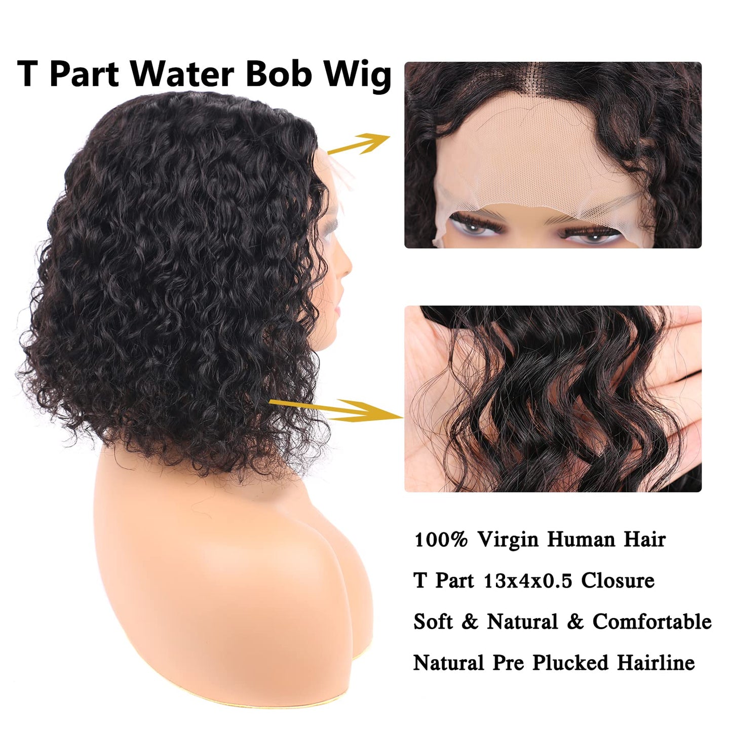 VIYAVIYA VIYAIVY Water Wave Lace Front Wig Deep T Part Bob Lace Wigs Brazilian Wet and Wavy Human Hair Wigs for Black Women Pre plucked Can be Dyed 12 Inch