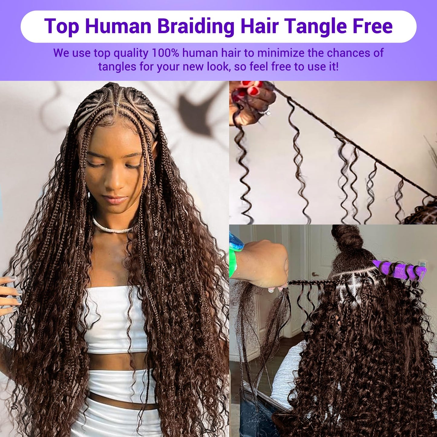 Human Braiding Hair for Boho Braids 110g Deep Wave Boho Bulk Human Hair for Braiding Knotless 12A Wet and Wavy Bohemian 3 No Weft Bundles/Pack Curly Braids Natural Color 14 Inch