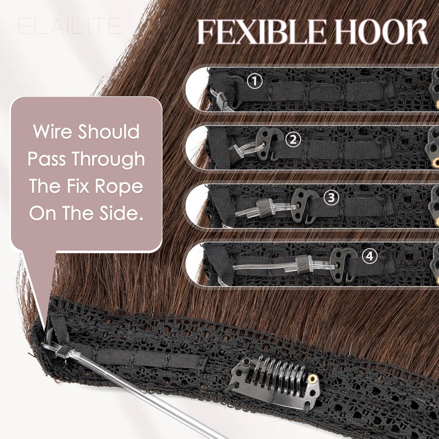 Elailite Halo Hair Extensions Real Human Hair for Women Dark Brown Clip in Remy Hairpiece with Adjustable Invisible Wire 12 Inch 55G