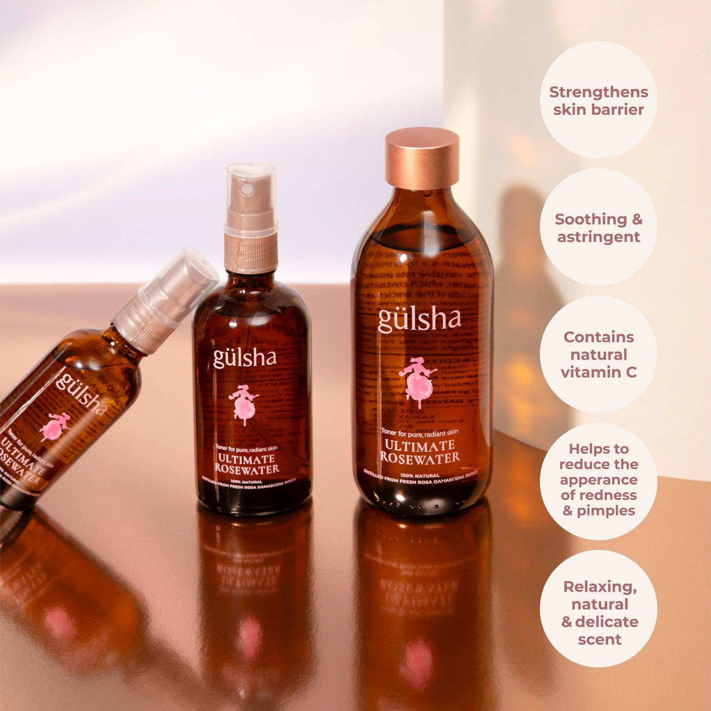GULSHA ULTIMATE ROSEWATER, Natural Rosa Damascena Flower Water, Cleanses, Nourishes and Tones Skin, Restores Radiance to Your Skin, Free from Chemicals, 100% Natural Glow Rose Essence, 100ml/3.38 FlOz