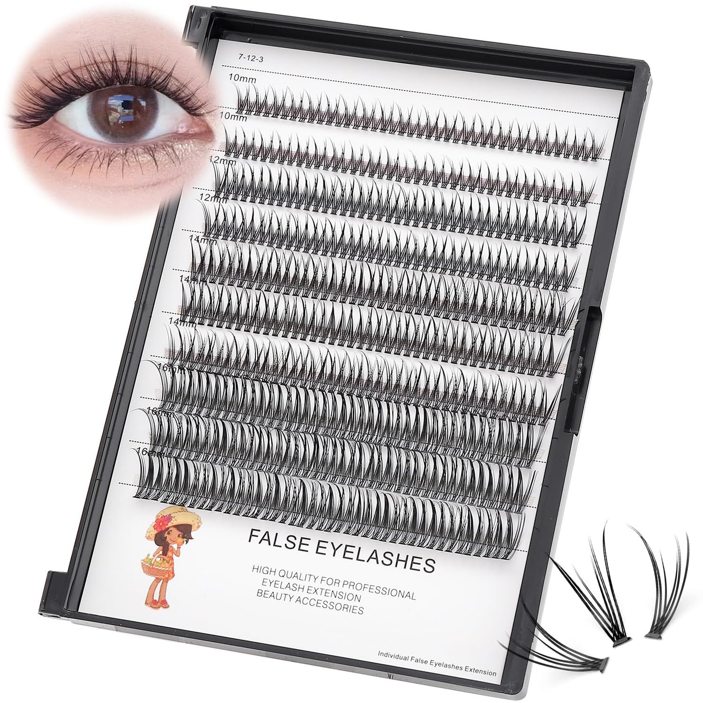 Bodermincer 400pcs D Curl Lash Clusters 8-10-12-14mm/10-12-14-16mm MIX Fish Tail Lash Cluster Premade Volume Lash Fans Volume Lashes Knotted (Black 8-10-12-14mm MIX)