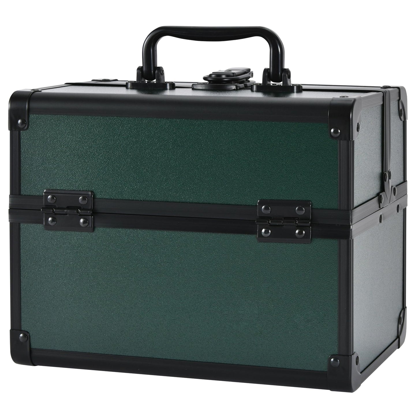 GALHUBIS Makeup Train Case, Portable Makeup Case with Mirror, 2-Trays Cosmetic Organizer Case,Nail Polish Organizer, Travel Makeup Box, Profesional for Salon Barber, Green
