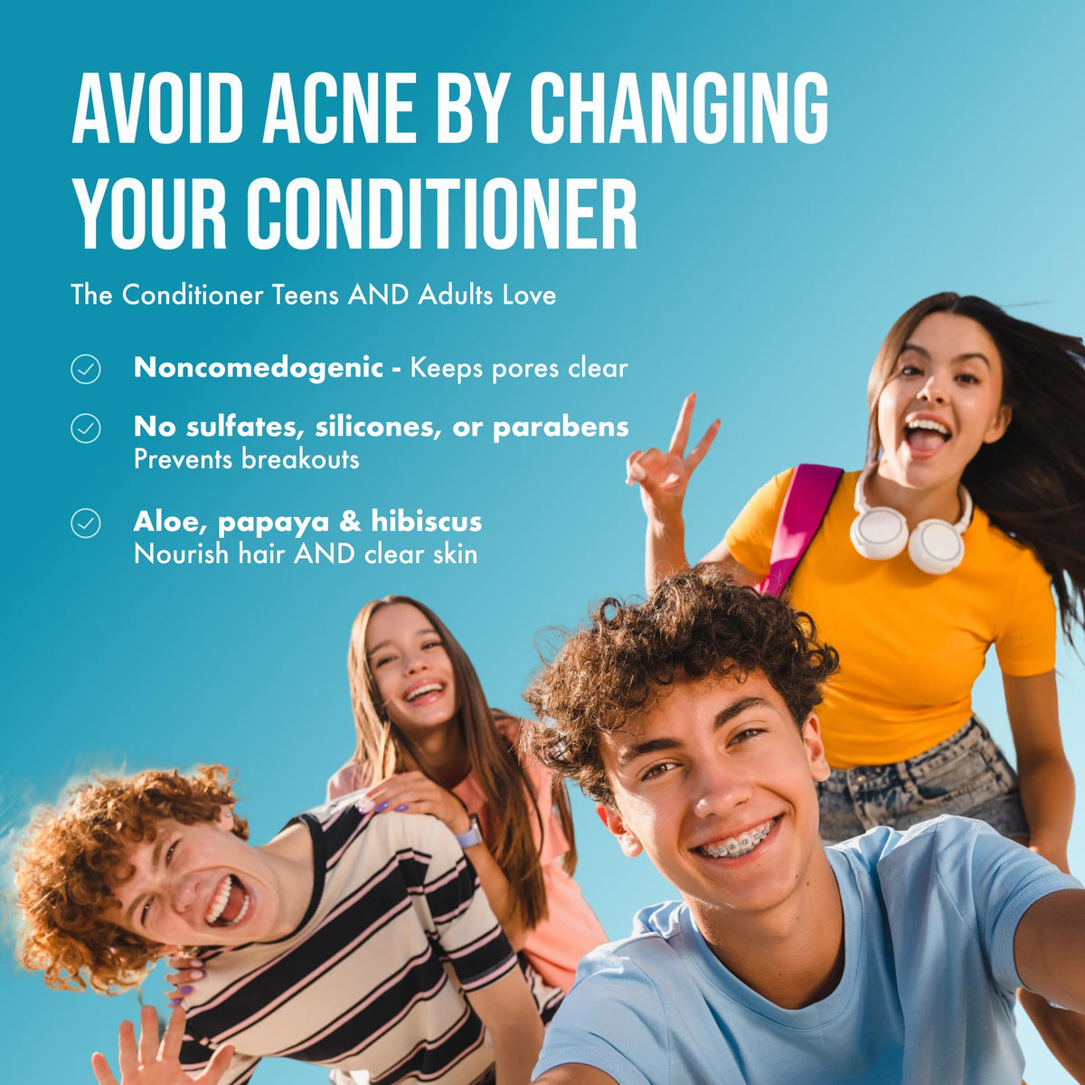 Teenology Teen Conditioner – Avoid Acne, Non-Comedogenic, For Dry & Oily Scalps, Sulfate & Paraben Free, Natural Extracts, for Clear Skin & Healthy Hair, 16 oz – (Blueberry Pomegranate Cucumber)