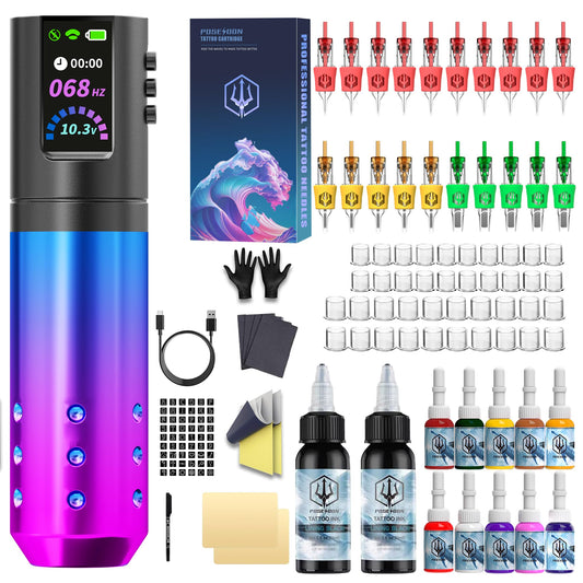 POSEIDON Wireless Tattoo Gun Kit, 2300mAh, LED Display for Beginners