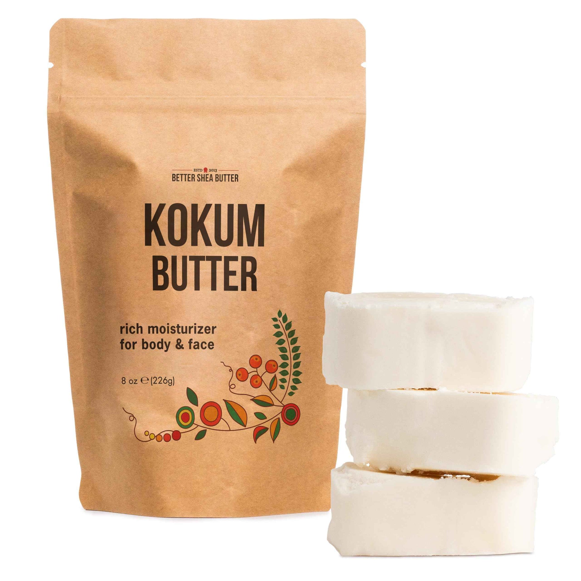 Raw Kokum Butter Unrefined - Body Butter Bar for Soap Making and DIY Skin and Hair Care Products - Pure, Unscented Moisturizer for Lotion Base - 8 oz Block