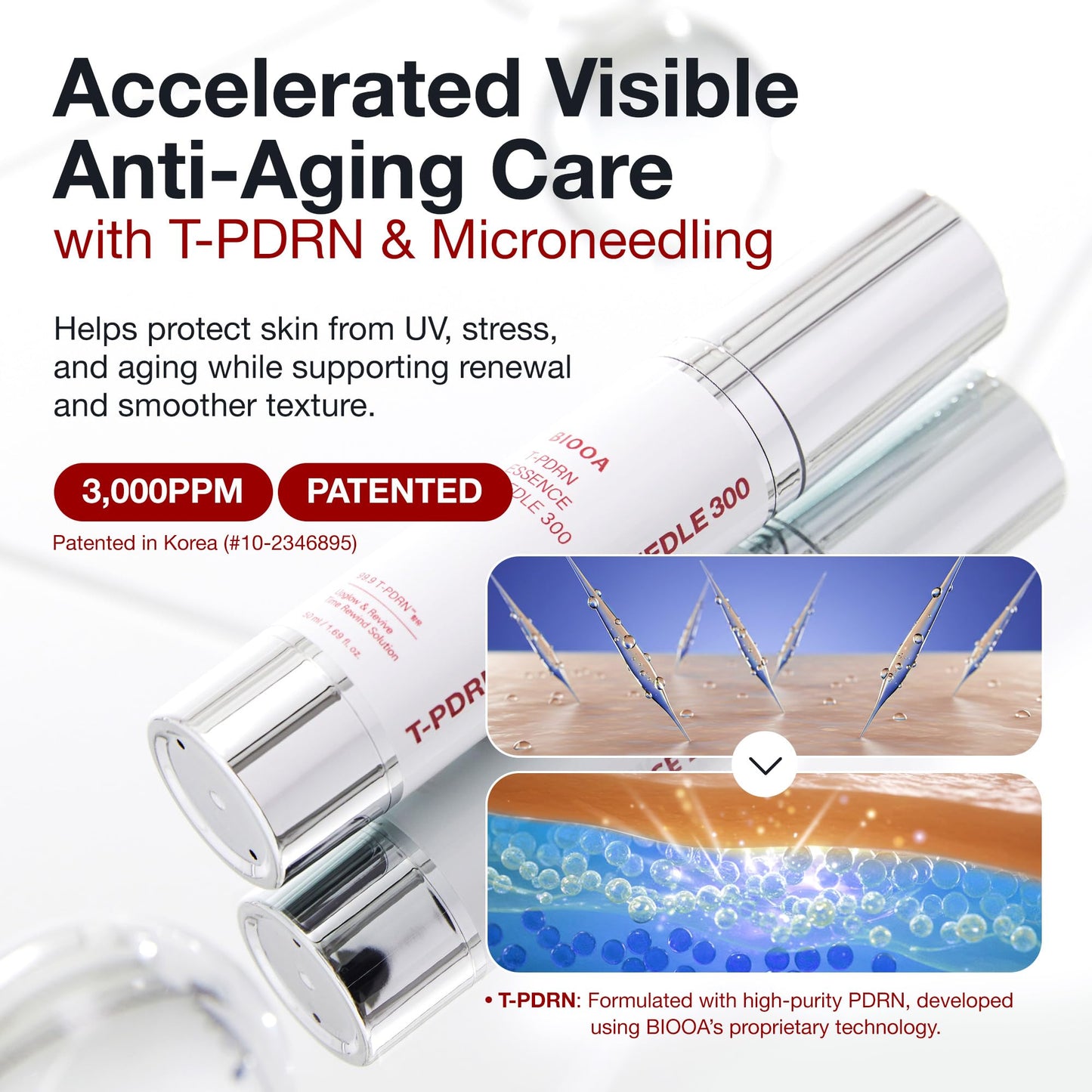 BIOOA PDRN Teedle Shot 300, Spicule Microneedling Serum, Minimizing Pores & Fine Lines, Collagen Glow Skin, Rejuvenation, Night Care, Korean Skincare, 1.69Fl Oz (50ml)