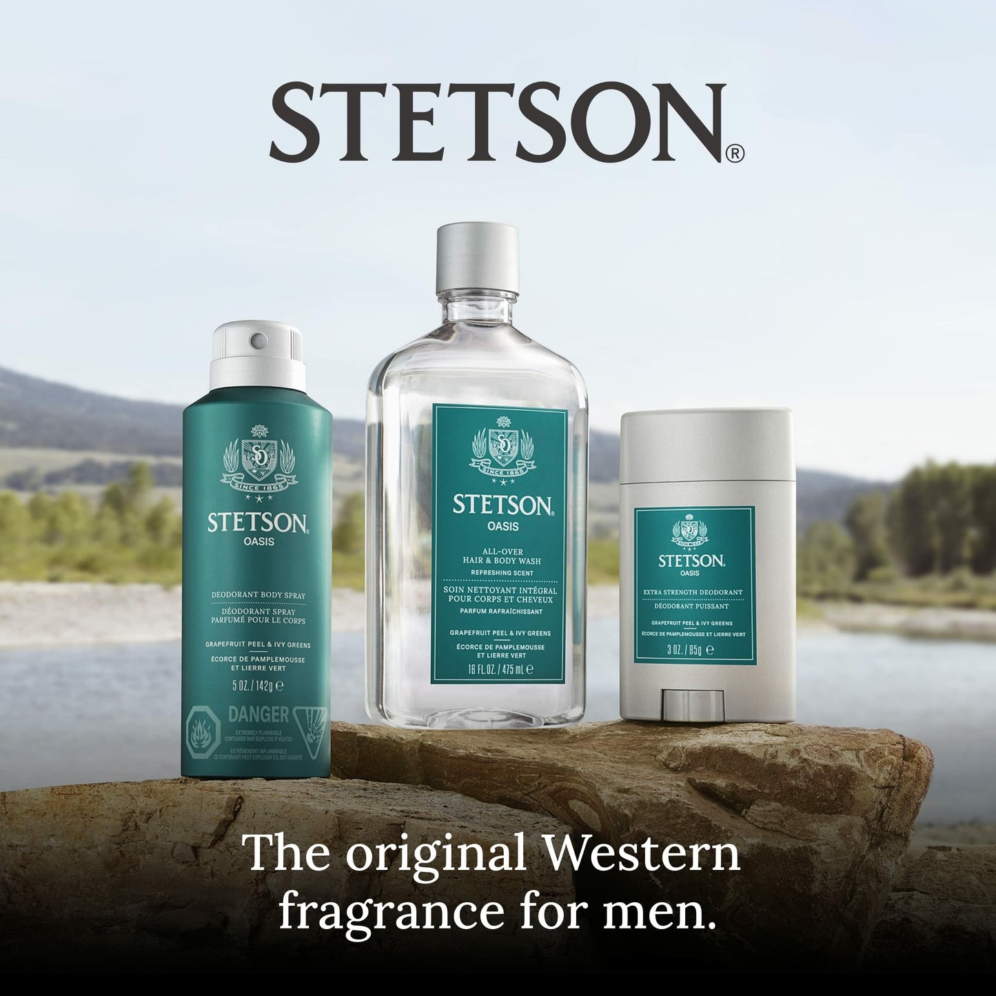 SCENT BEAUTY STETSON Personal Care All Over Hair & Body Wash Moisturizing Body Wash & Shampoo - 16 oz - 3 Pack - Oasis