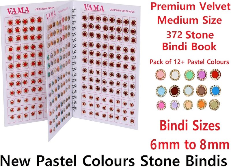 Multicolor Round Pastel Stone Border Bindi Book | 372 Indian Stickers for Women