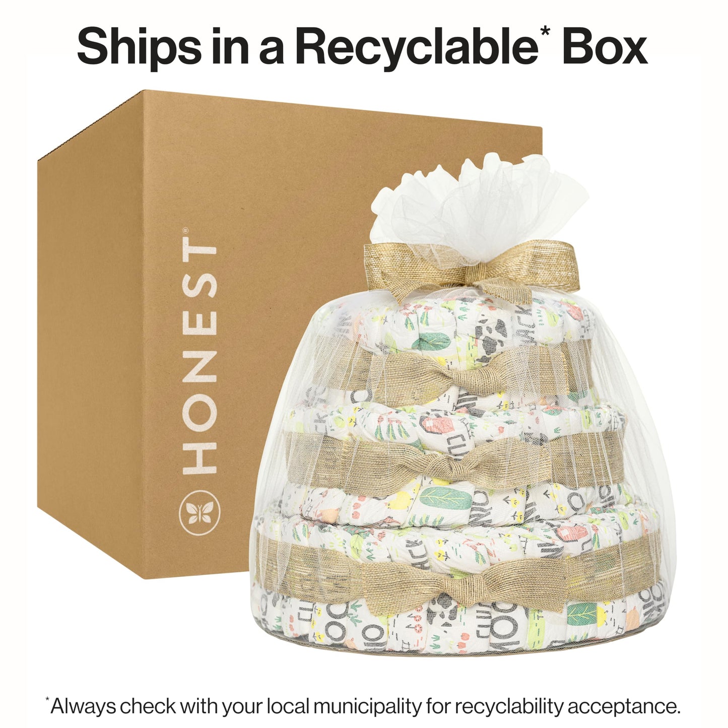 The Honest Company Deluxe Diaper Cake Diapers Baby Personal Care Plant-Based Wipes Barnyard Babies Size 1 8-14 lbs 70 Count