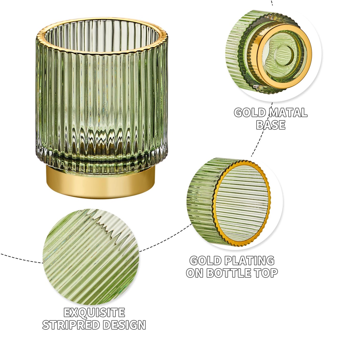LEICURACE Makeup Brush Holder Organizer,Toothbrush Holders,Desk Pen Pencil Holder,Multifunctional Vintage Glass Brush Cup（S+L/Green/A3-1-US）