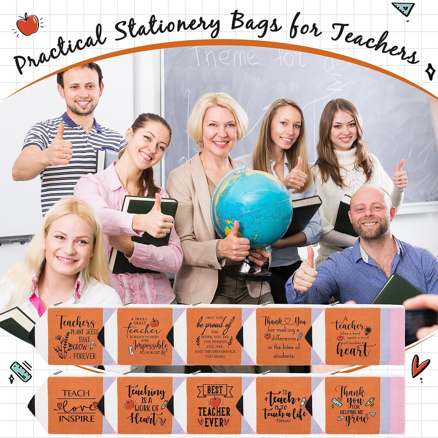 Cholemy 20 Pack Teacher Appreciation Gifts, 10 x 6 Inch Pencil Pouches with Zipper Canvas Cosmetic Pouch Travel Makeup Bag for Valentines Teacher Gift