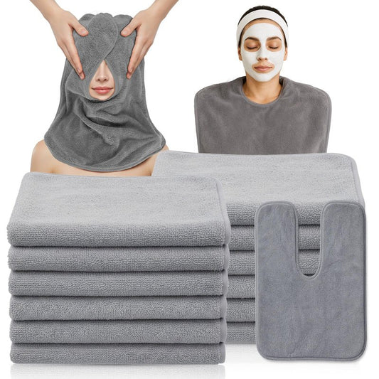 JJUNW 12 PCS U-Shaped Facial Towels, Split Design Estheticians Towels Microfiber Soft Spa Towel Coral Fleece Face Cloth for Beauty Salons Skin Care SPA Centers Estheticians Salon Grey