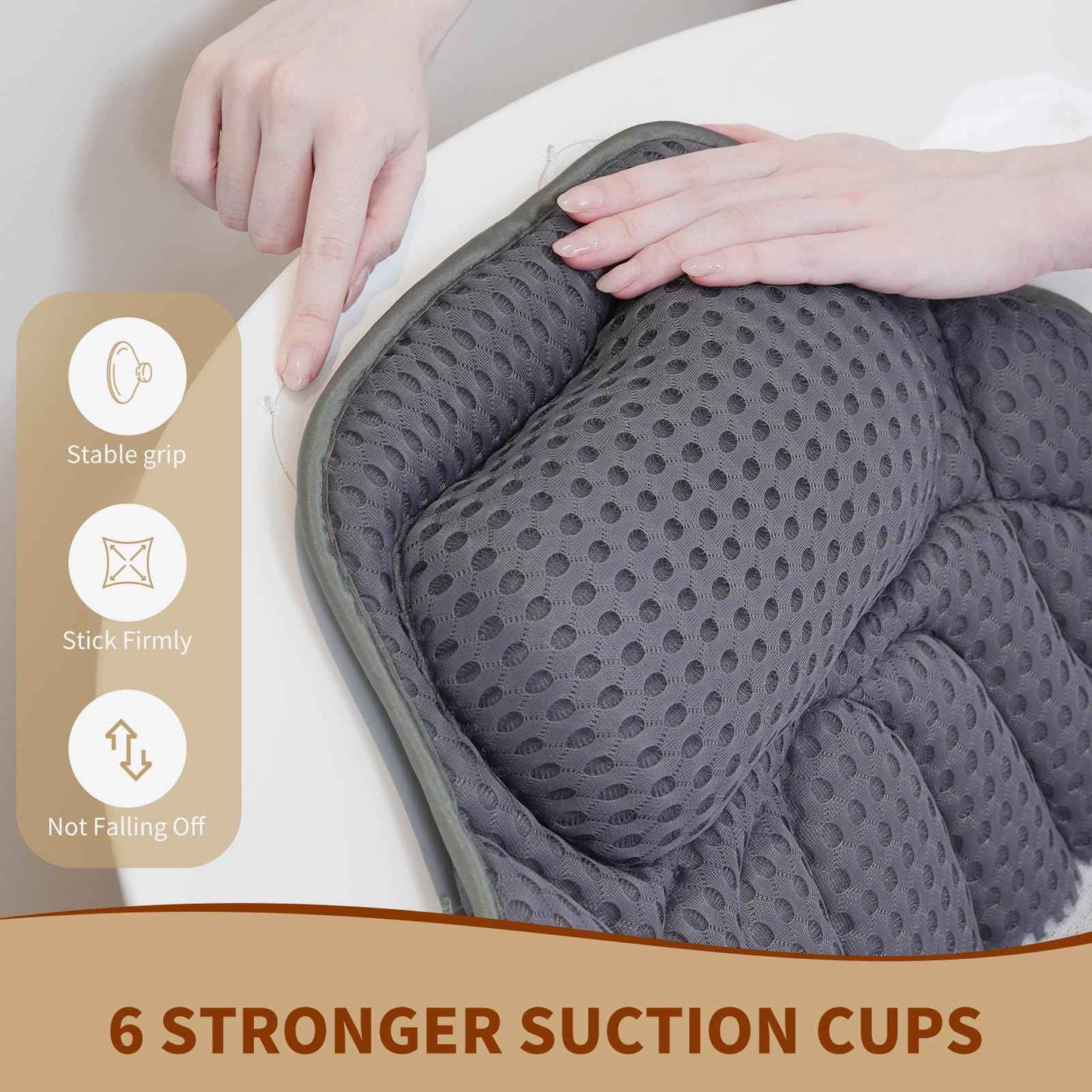 Luxury Bathtub Pillow, Mesh Bath Pillow with Suction Cups Bath Pillow for Women Relaxing, Bath Pillows for Tub Neck and Back Support,Fits All Bathtub (Gray)