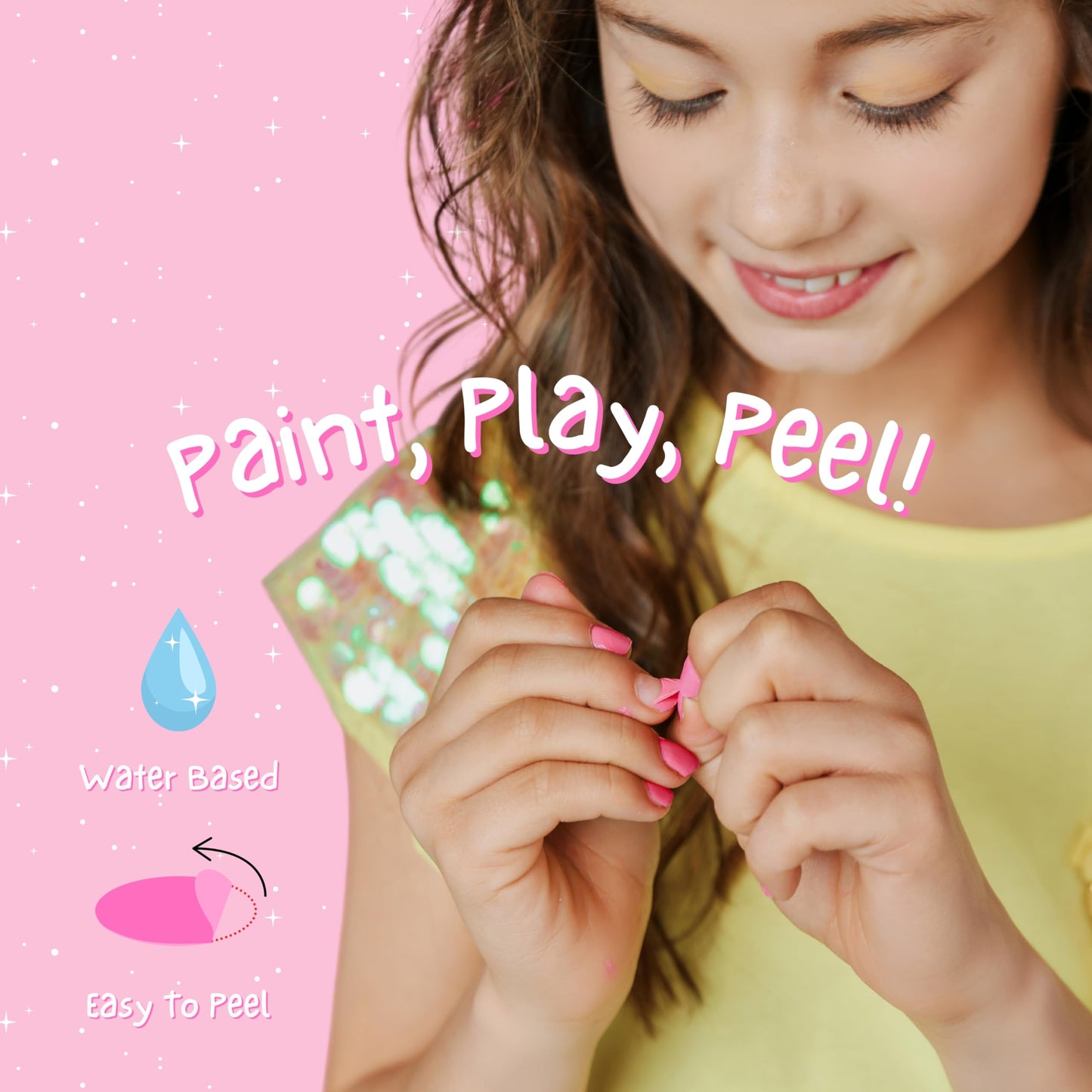 MISS NELLA SPRING IT ON Varnish Pack- Blue, Lilac, Pink, Yellow, Green and Blue Peel Off kids nail polish