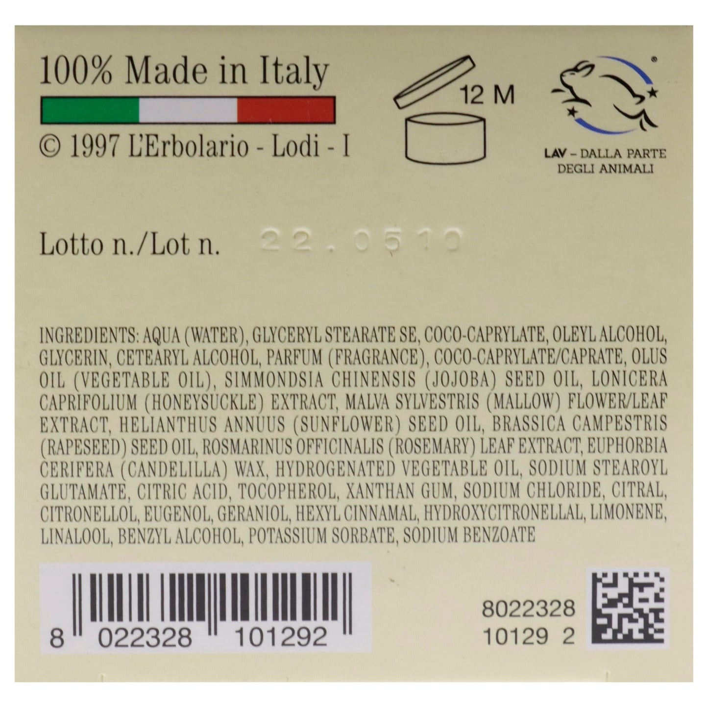 LErbolario Perfumed Body Cream, Honeysuckle, 5.7 oz - Body Lotion - With Extracts of Jojoba Oil - Floral Citrus Scent - Moisturizing - Cruelty-Free