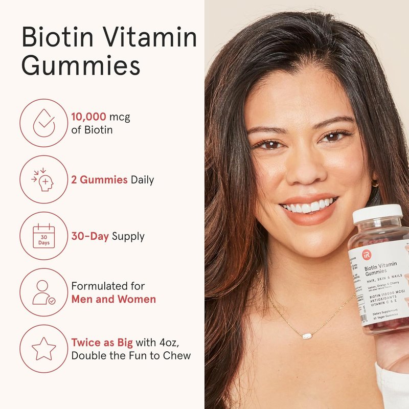 iRestore Biotin Gummies - 10,000 mcg Hair Vitamins for Healthy Skin & Nails | 60 Vegan Gummies, 30-Day Supply