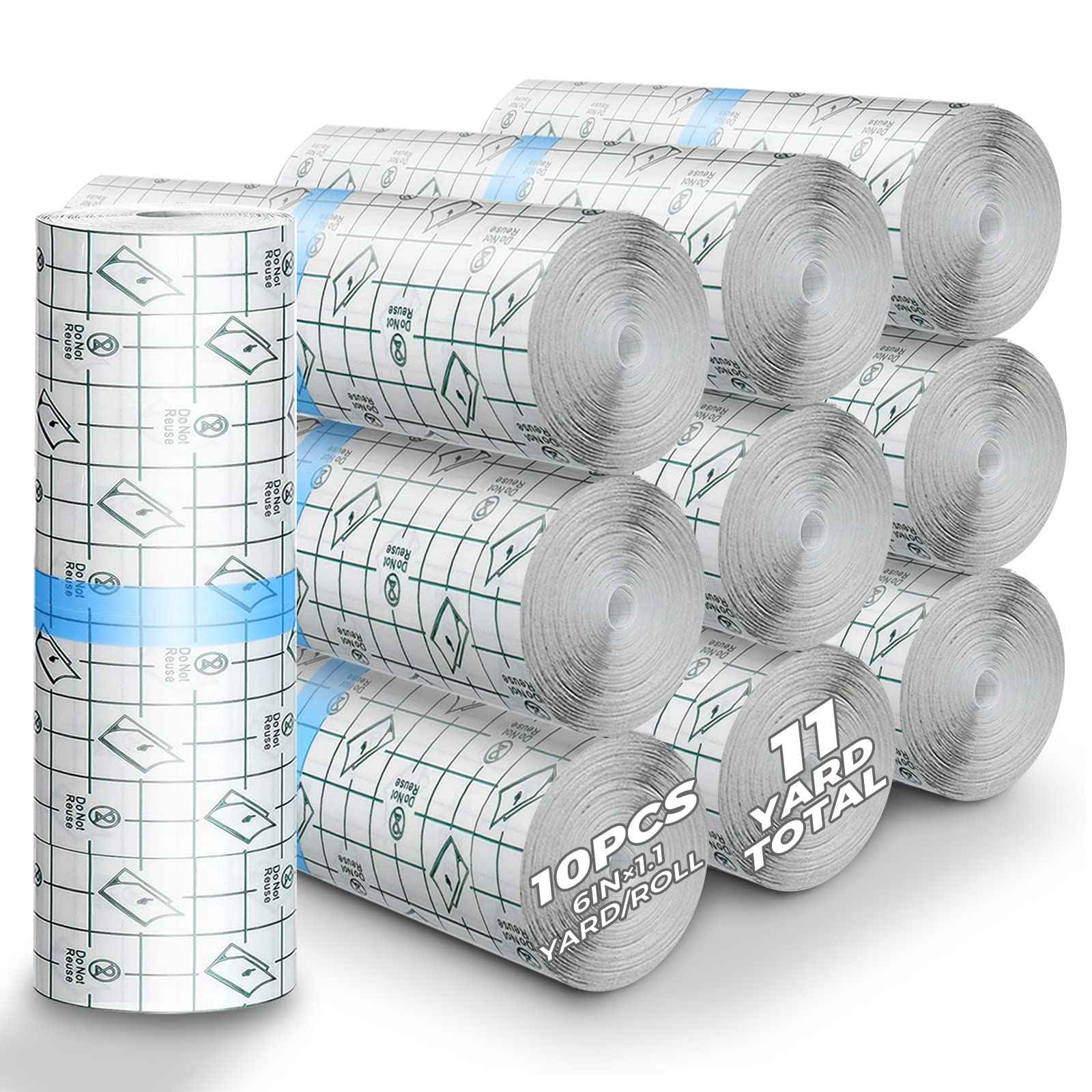 10 Rolls Tattoo Aftercare Waterproof Bandages, 6" x 1.1 Yard Tattoo Cover Up Tape, Tattoo Supplies Second Skin Transparent Film Healing Protective Clear Sterile and Safe Bandages