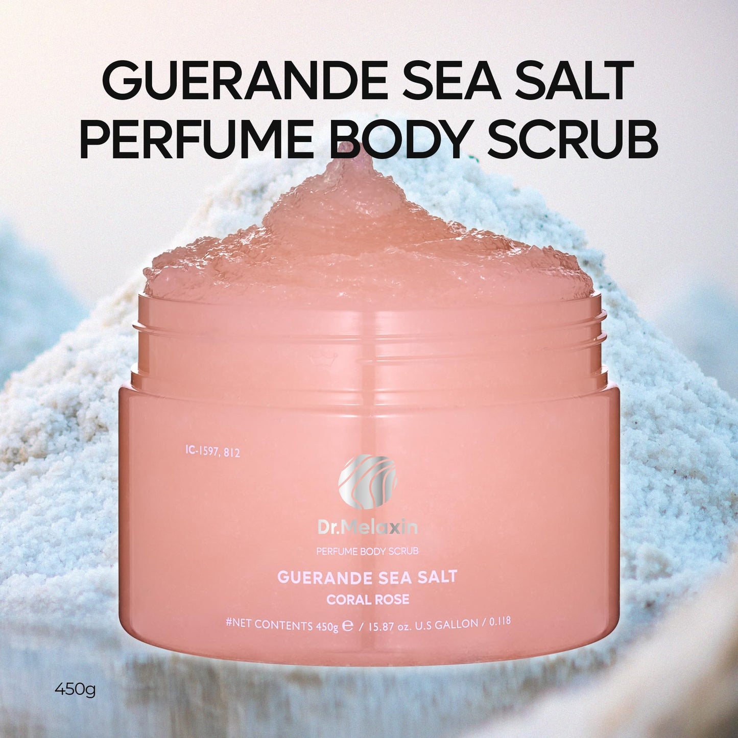 Dr.Melaxin Guerande Sea Salt Perfume Exfoliating Body Scrub for Smooth Skin Body, Coral Rose Scent 450g