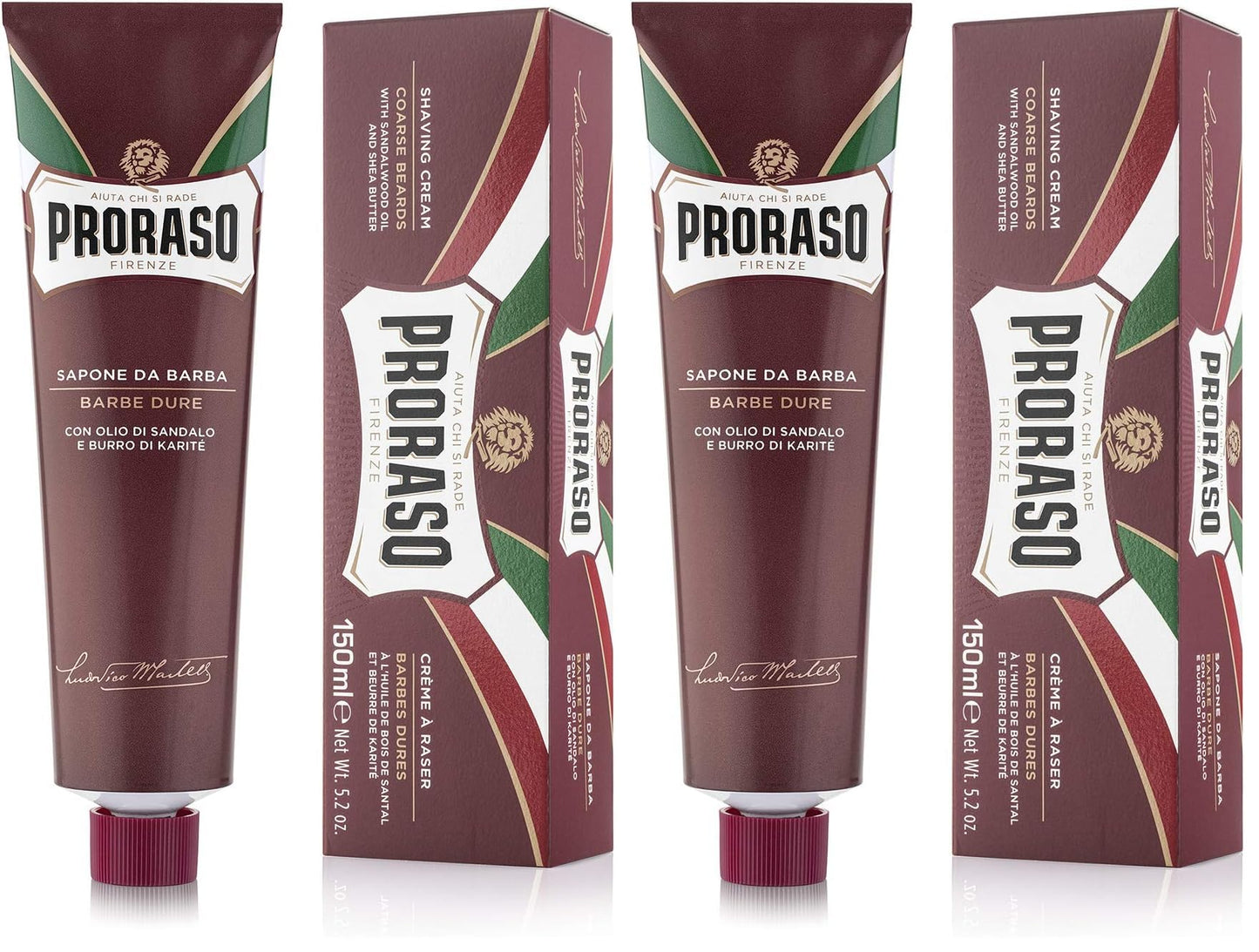 Proraso Shaving Cream - Sandalwood Oil & Shea Butter - Moisturizing & Nourishing Shave Cream for Coarse or Hard Beards - Premium Italian Shaving for Men - 5.2oz,(Pack of 2)