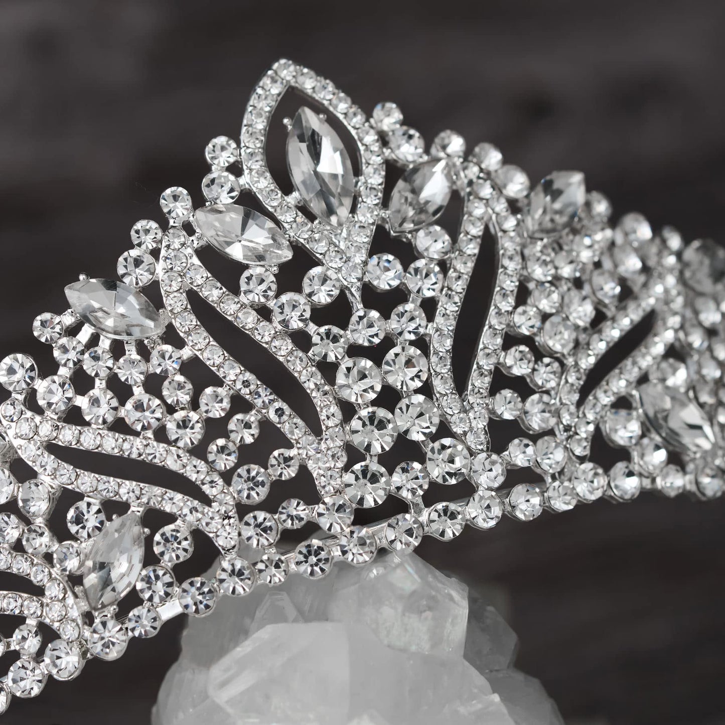 SWEETV Anastasia Tiaras and Crowns for Women, Wedding Tiara for Bride, Rhinestone Queen Crown, Silver Crystal Princess Headpieces for Prom Costume Party