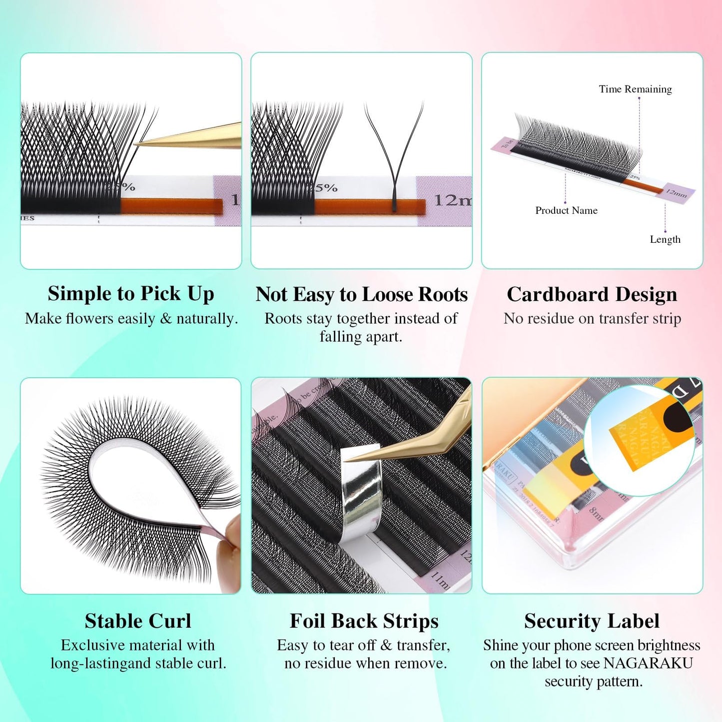 NAGARAKU 5 Trays yy Eyelash Extensions y lash 0.07mm D curl 9/10/11/12/13mm in 1 pack Premade 4D Easy Fan Russian Volume Cluster Faux Mink Matte Black 12 rows