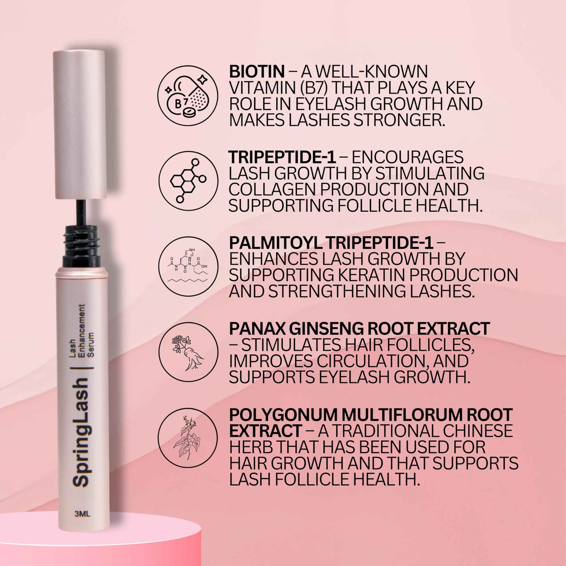 SpringLash - Eyelash Enhancement Serum with BIOTIN - Lash Enhancer For Longer, Fuller Eyelashes - Organic & Vegan Eyelash Enhancer - Cruelty Free - Eyelash & Eyebrow Conditioner [0.10 fl. oz/3ml]
