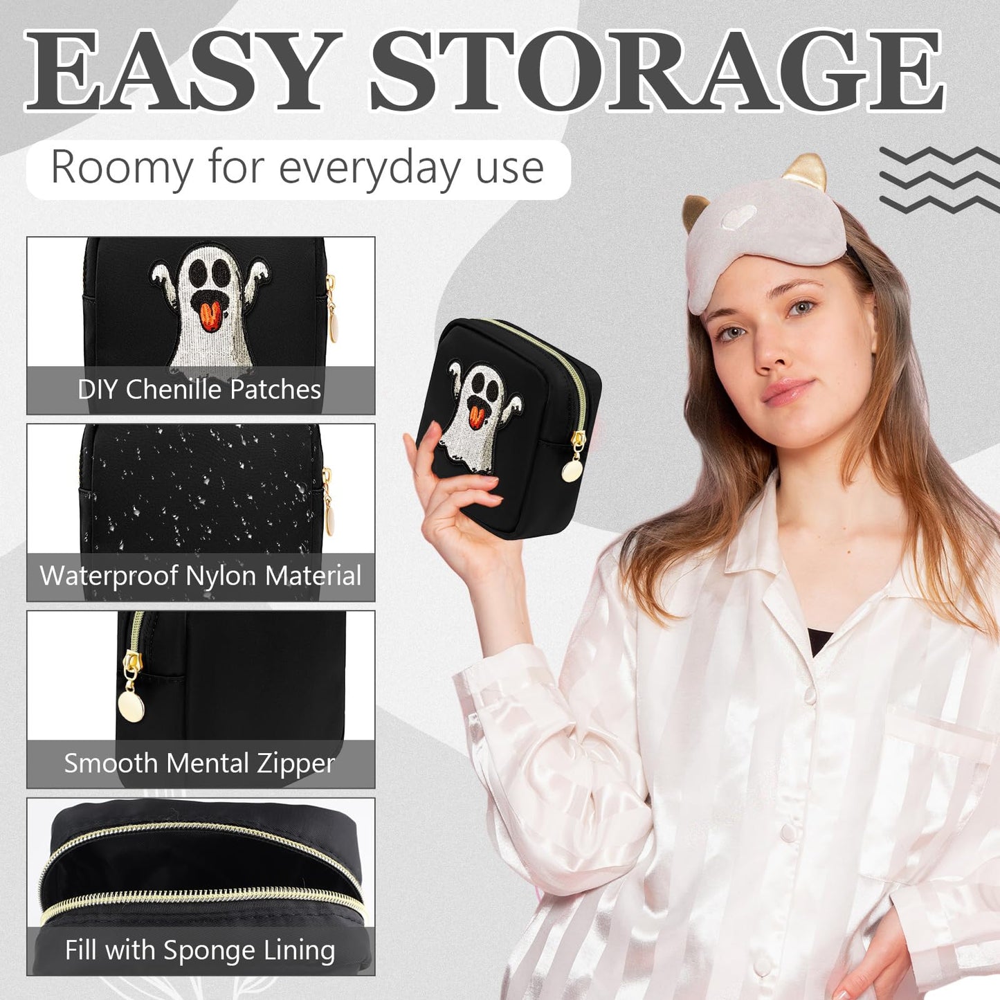 Giesiery 16 Pcs Black Makeup Bag Bulk Mini Nylon Cosmetic Bag Blank DIY Craft Zipper Pouches for Makeup Cosmetic Toiletry Stationary Storage Purse Preppy Party Favors
