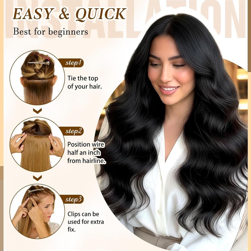 Real Human Hair Clip-In Extensions - 16 Inch Balayage Seamless Remy Hair | 90g Jet Black 8Pcs Double Weft