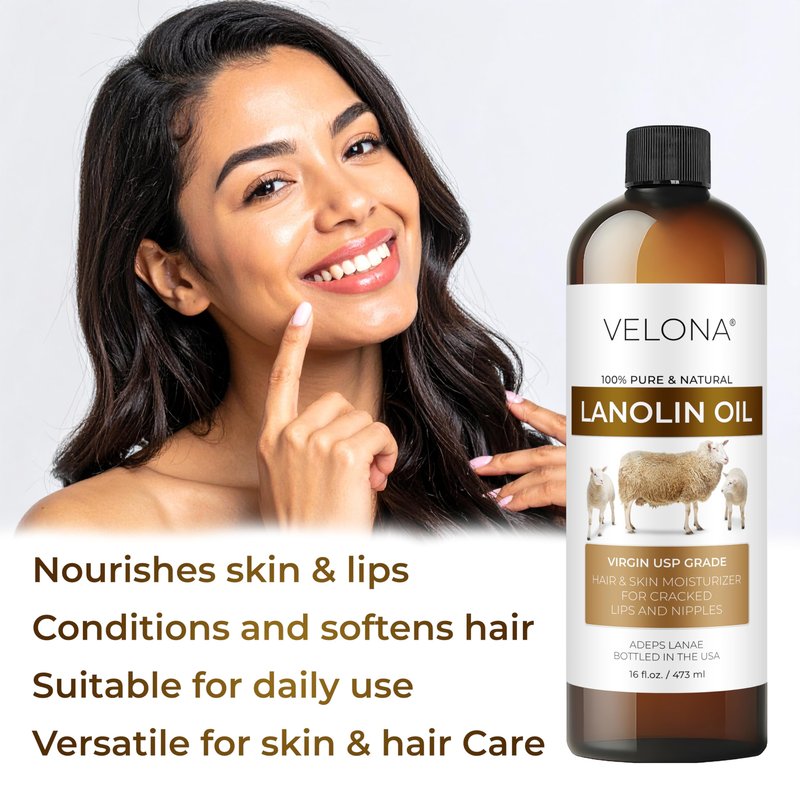 velona Lanolin Oil USP Grade 16 fl oz | 100% Pure and Natural Carrier Oil | Refined, Cold pressed | Skin, Hair, Body & Face Moisturizing | Use Today - Enjoy Results