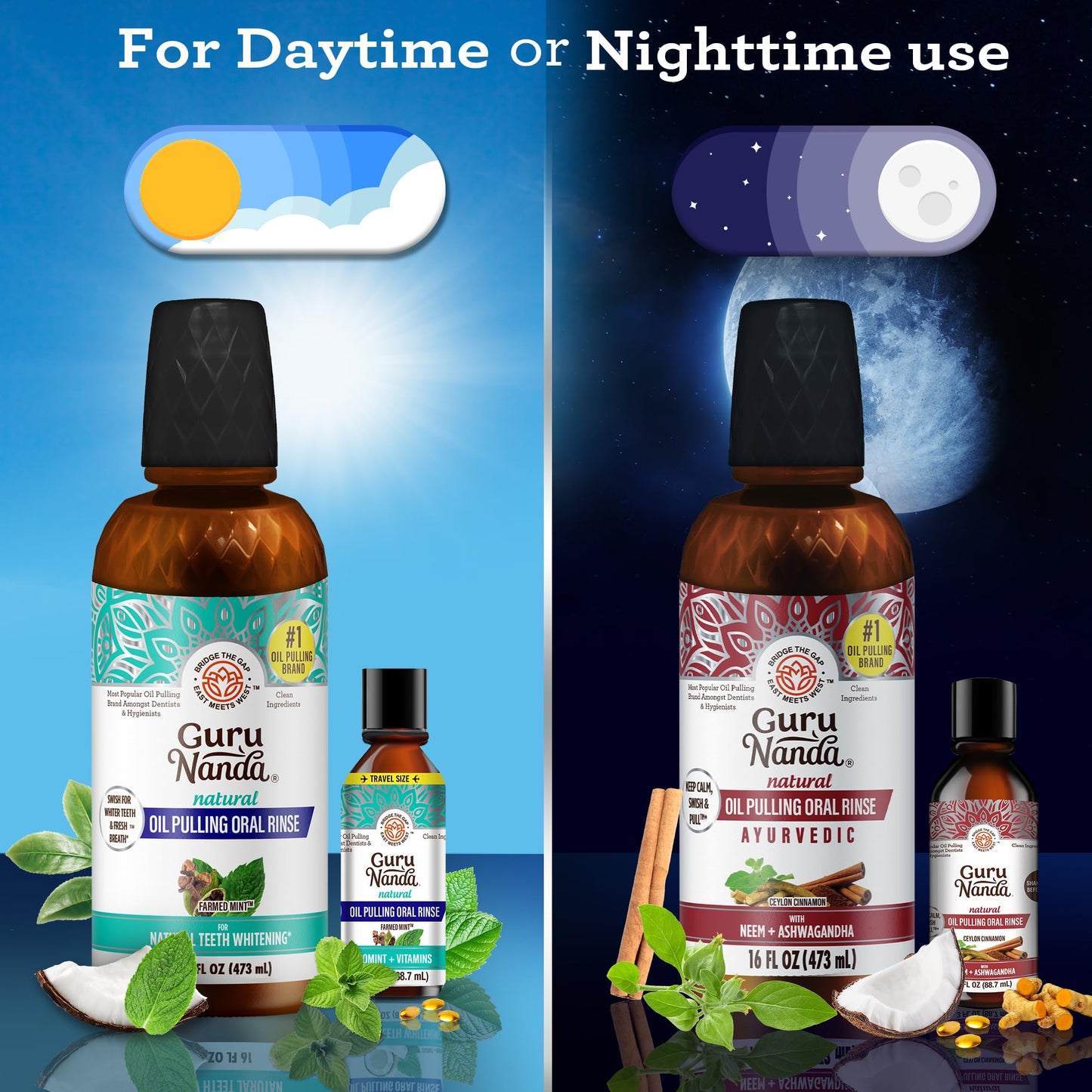 GuruNanda Ultimate Happy Gums Duo, with Alcohol & Flouride-Free Cocomint & Ashwagandha Oil Pulling, Ayurvedic Oral Care for Happy Gums & Fresher Breath