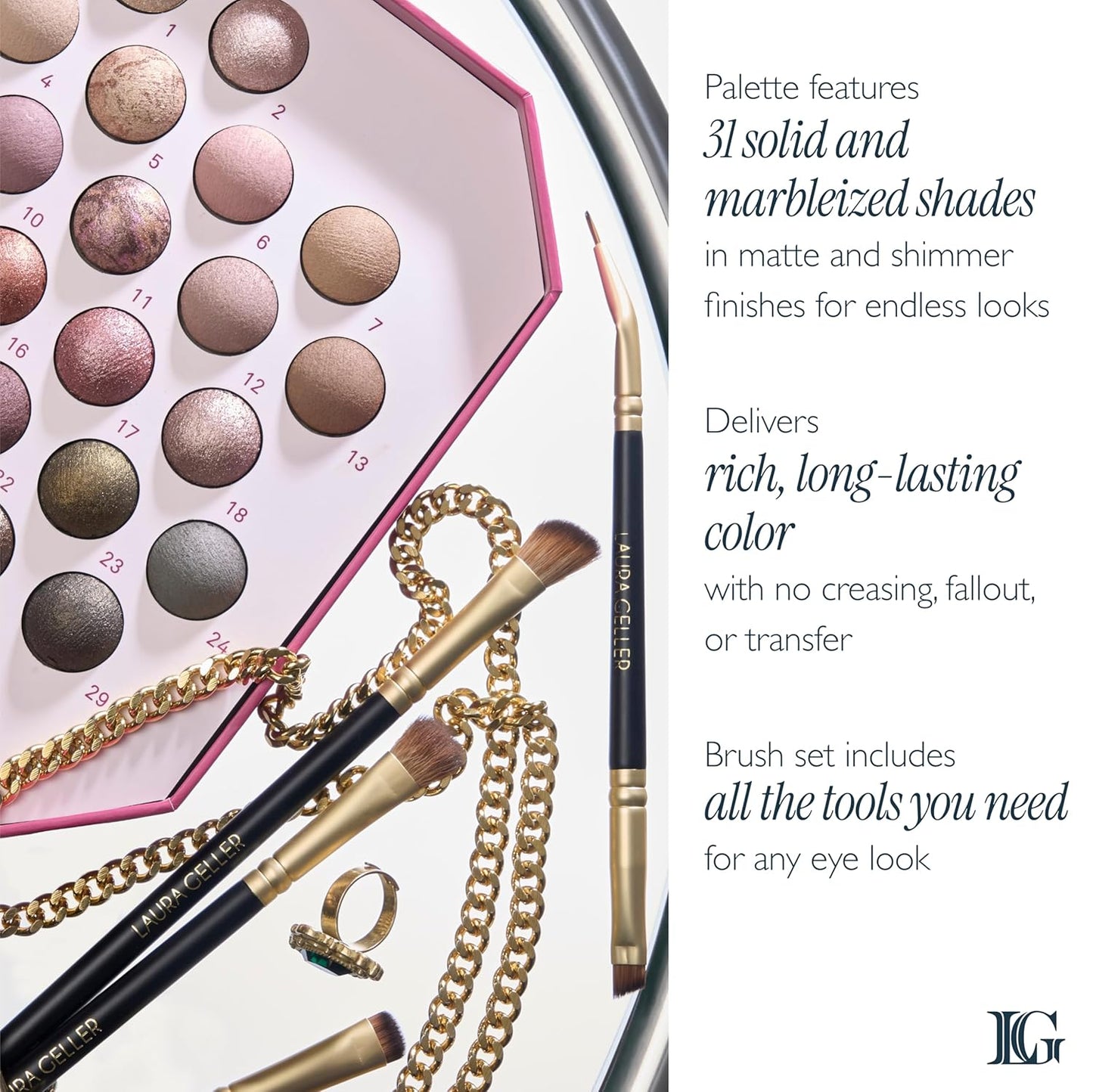 Laura Geller Ultimate Essentials Palette - 31 Baked Eyeshadows + 4PC Eye Brush Set for Flawless Makeup