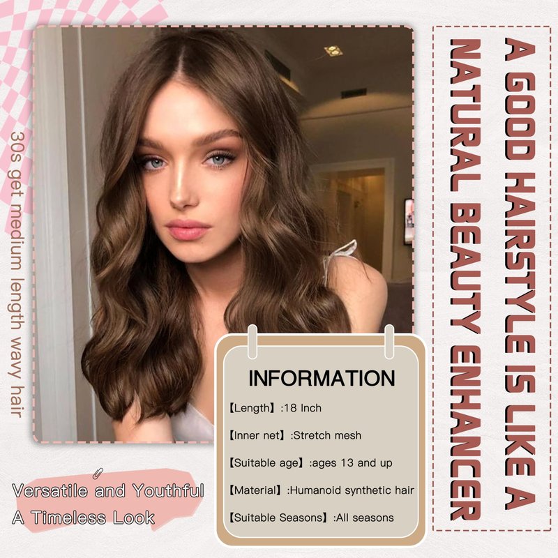 BUPPLER Wig 18 Inch Medium Length Wigs for Women Middle Part Synthetic Hair Wavy Wig with Upgraded Strands,Natural Hair Wigs for Daily Party/Halloween Use 18Inch,Honey Brown