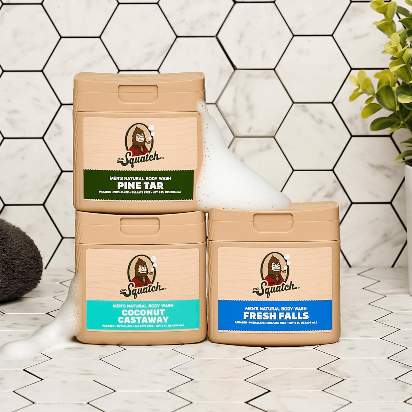 Dr. Squatch Body Wash for Men - Nourishing Natural Ingredients | Moisturizing 8 oz (3-Pack) - Fresh Falls, Coconut Castaway & Pine Tar