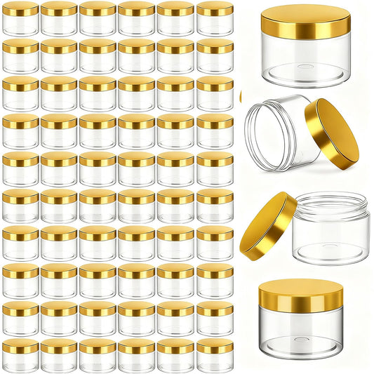 Patelai 60 Pcs Plastic Jars with Lids Round Clear Cosmetic Container Jars Leakproof Plastic Jar for Storing Dry Food Toiletries Lotion Ointments Makeup Rhinestone Samples Kitchen Storage(Gold,2 oz)