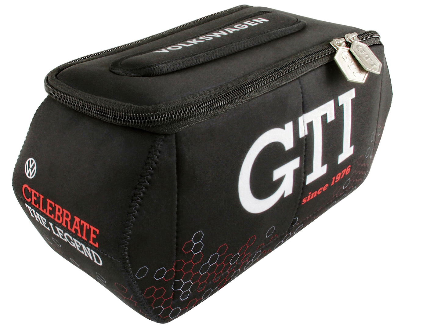 BRISA VW Collection - Volkswagen Neoprene Universal Makeup Cosmetics Toiletry Travel Pharmacy Bag in GTI Design (Hexagon/Black/Large)