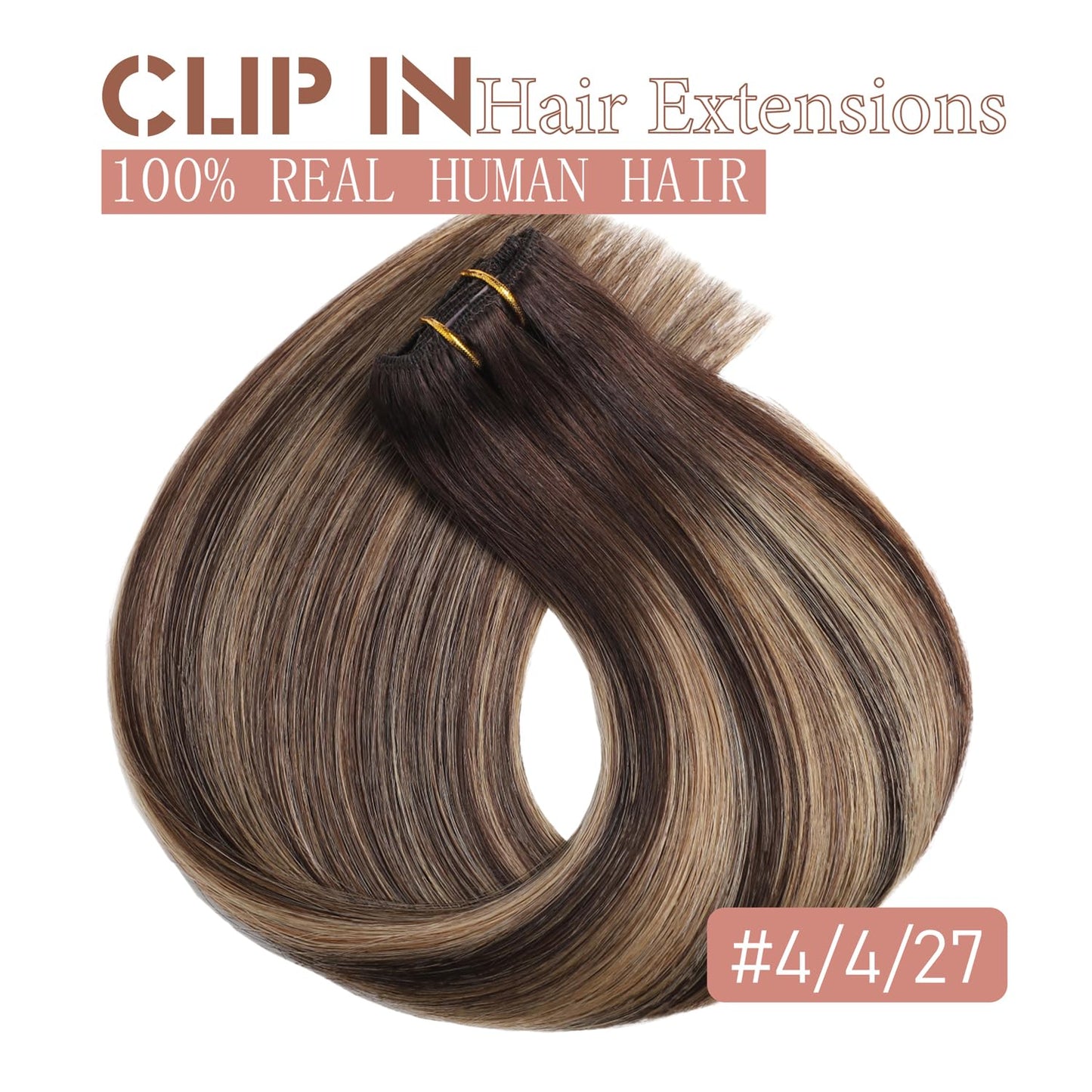 Clip in Hair Extension Real Human Hair Balayage Clip in Extensions for Women 80g/5pcs Balayage Chocolate Brown to Caramel Blonde Human Hair Extensions Clip ins 14 Inch Gift