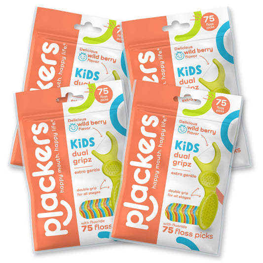 Plackers Kids Dental Floss Picks 75, Multicolor, Fruit Smoothie Swirl, Original Version, 300 Count (Pack of 4)