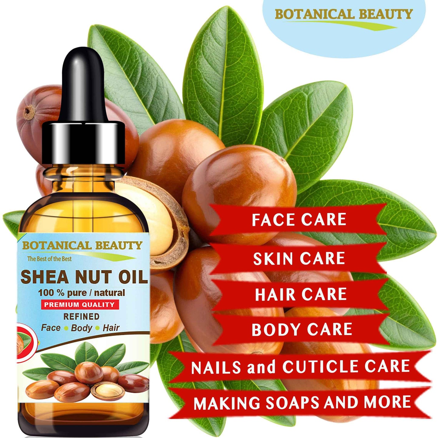 Botanical Beauty SHEA NUT OIL 100% Pure Natural Undiluted Refined Cold Pressed Carrier Oil for Face, Skin, Hair, Lip, Nails. (Karite) Nut Oil. Rich in Vitamin E, Vitamin A (4 Fl Oz)