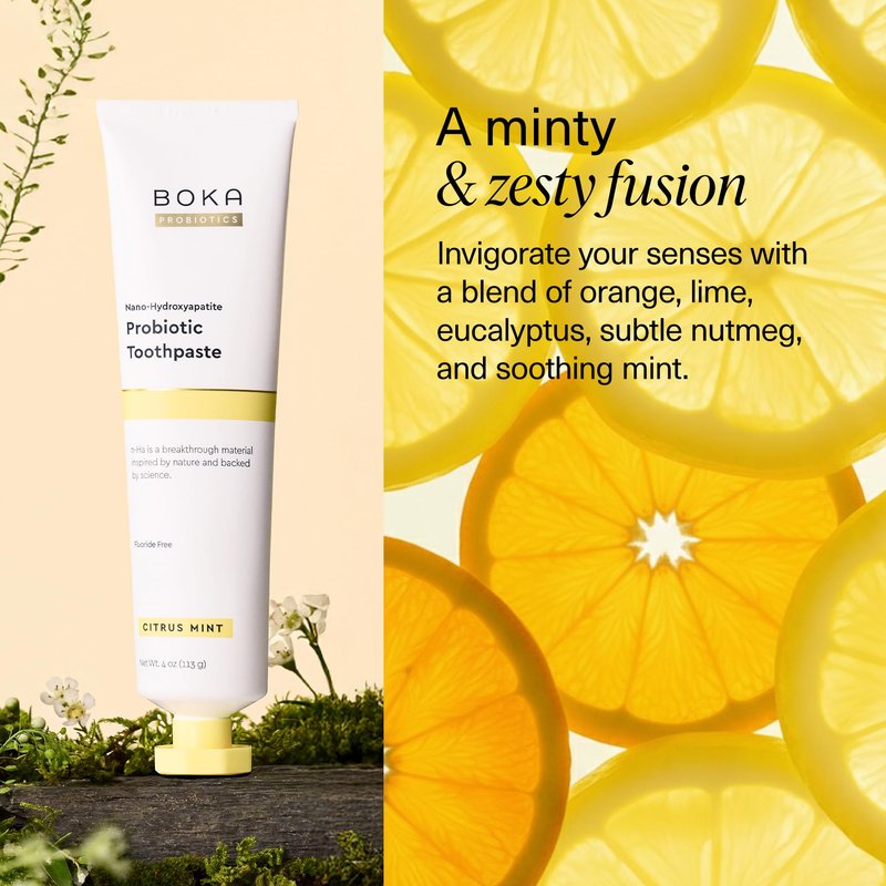 Boka Probiotic Toothpaste - Fluoride Free, Nano Hydroxyapatite Toothpaste - Made with Probiotics - Peppermint Blossom, 4 Fl Oz, 1Pk