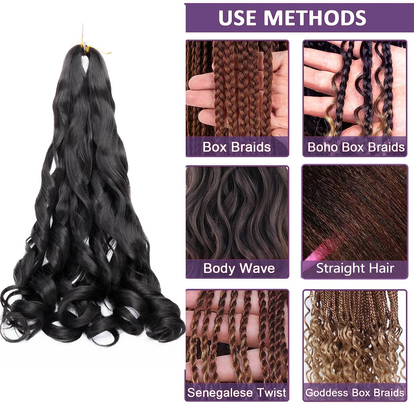 8 Packs French Braiding Hair - 24 Inch Loose Wave Spiral Crochet Hair for Black Women - Pre Stretched with Curly Ends (24 Inch, Burgundy)