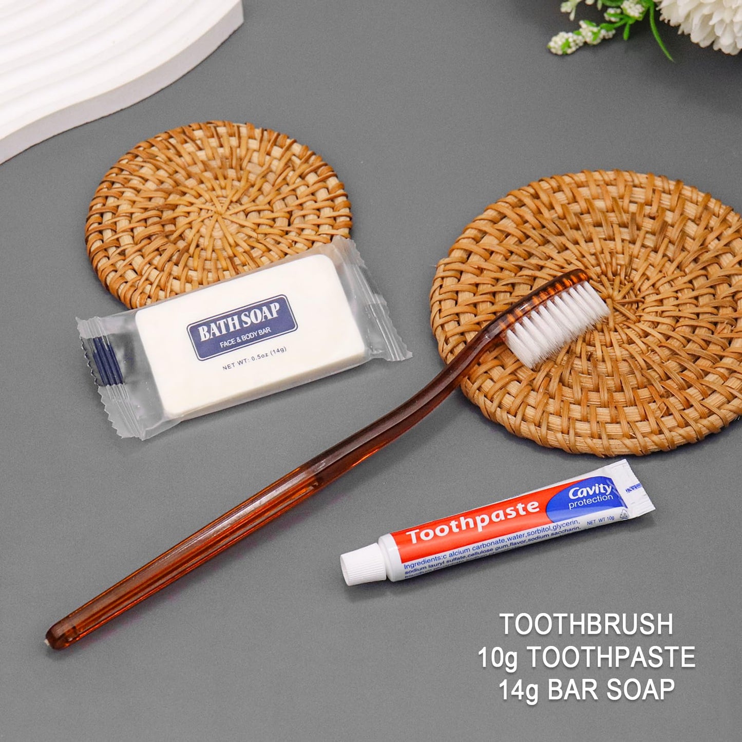 Gisdo 50 Pack Basic Toiletry Kits Disposable Toothbrushes with Toothpaste and Soap Individually Wrapped, Travel Personal Hygiene Kit for Hotel Amenities, Airbnb Hosts, Homeless, Travel & Camping