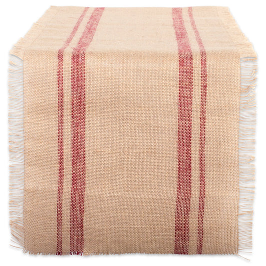 DII Jute Burlap Collection Kitchen Tabletop, Table Runner, 14x72, Double Border Barn Red