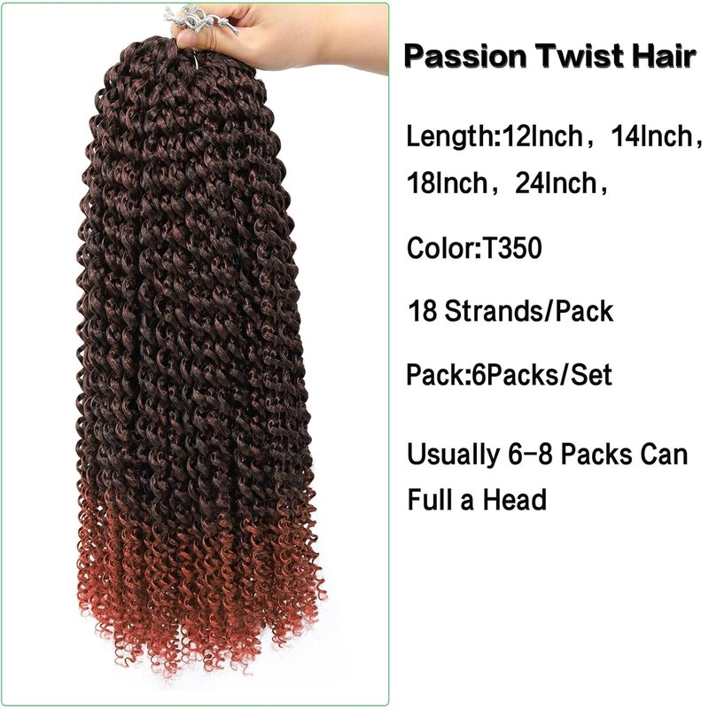 Passion Twist Crochet Hair - Water Wave Synthetic Braiding Hair for Butterfly Locs | 18 Inch, Pack of 7