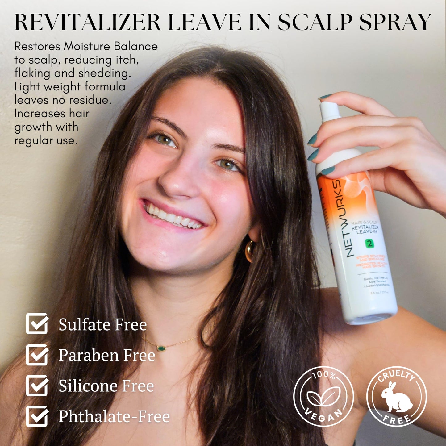 NetWurks Hair & Scalp Revitalizer Leave-In Spray | Restores Damaged Hair & Scalp | Heat Protectant | 8 Oz