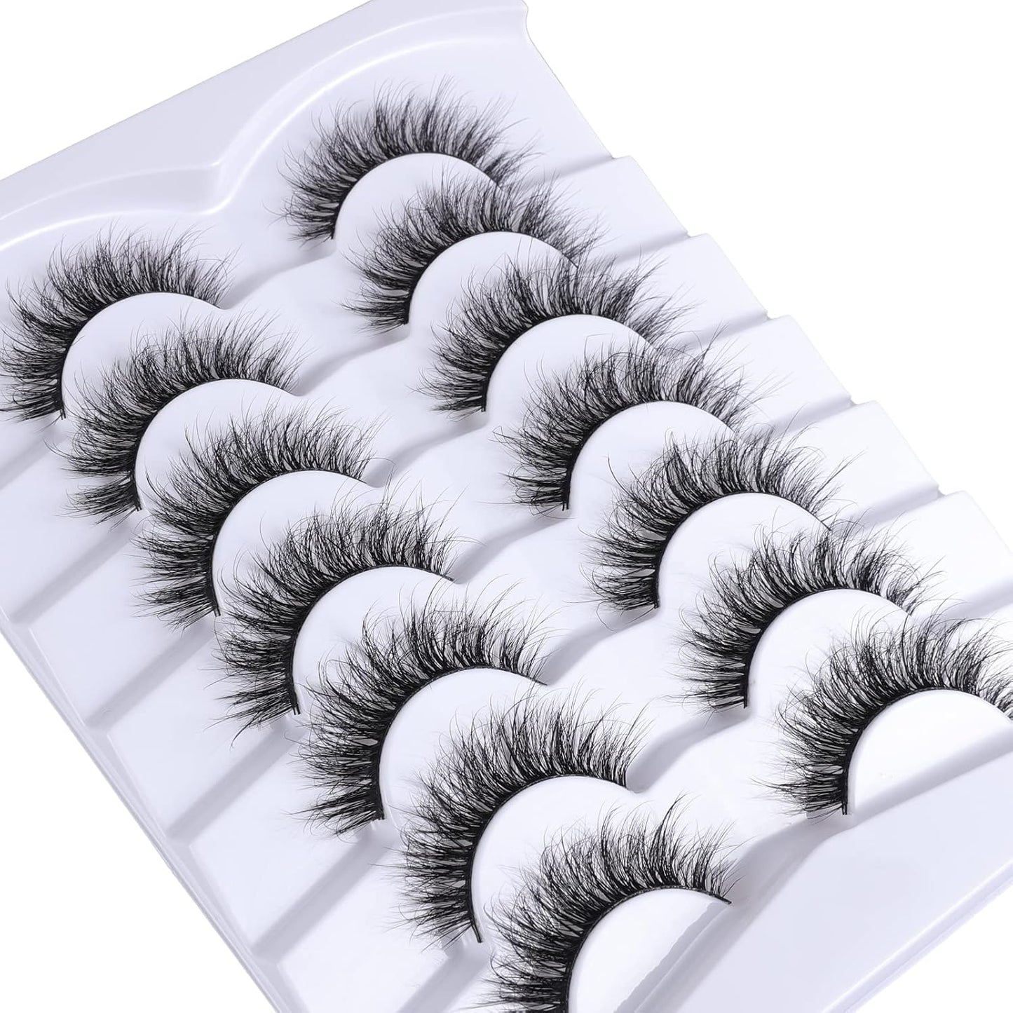 Lashes Eyelashes 8D Fluffy False Eyelashes Wispy Faux Mink Lashes Light Weight Fake Eyelashes Cat Eye Lashes 7 Pairs Pack, Black