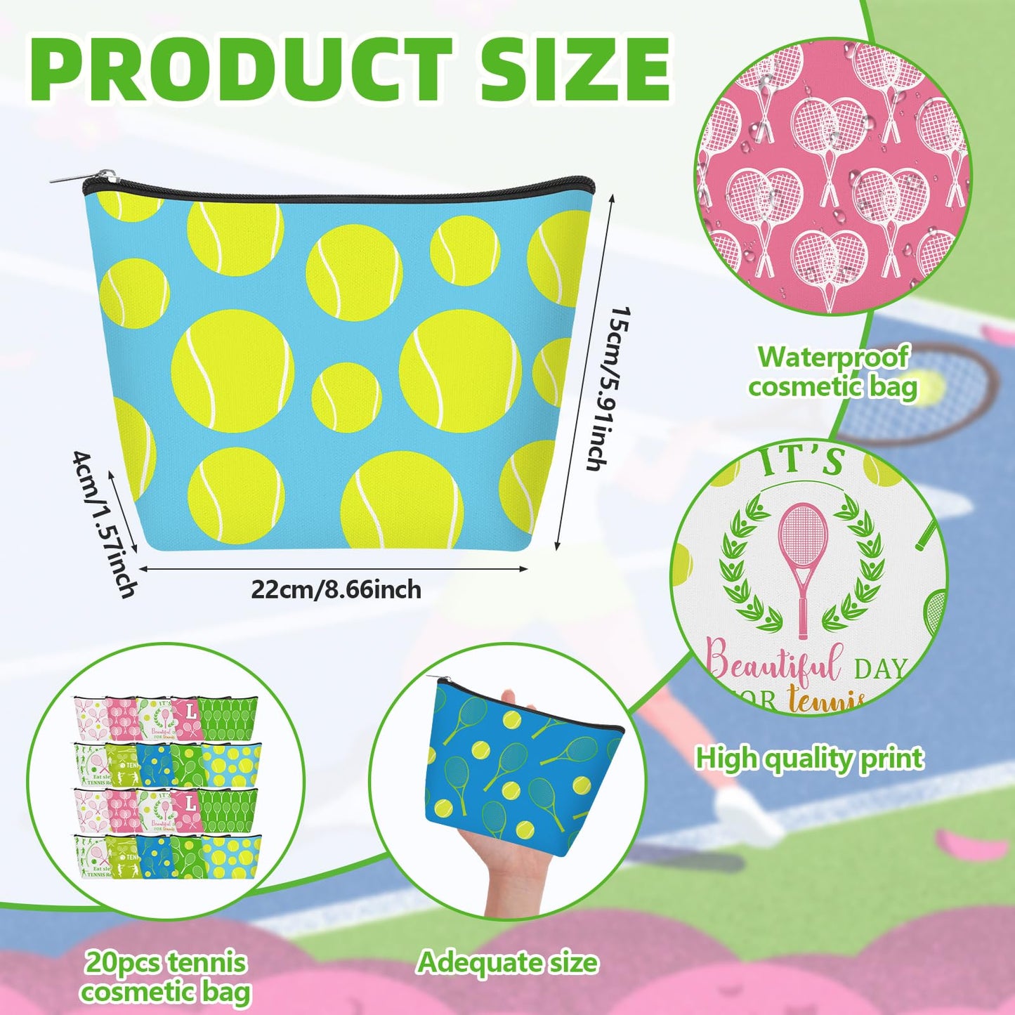 40 Pcs Tennis Gifts for Women Funny Cosmetic Bag Inspirational Makeup Bag Tennis Accessories for Women Sports Lovers Players Coach Team Staff Teacher Volunteer Sports Party Supply Gifts