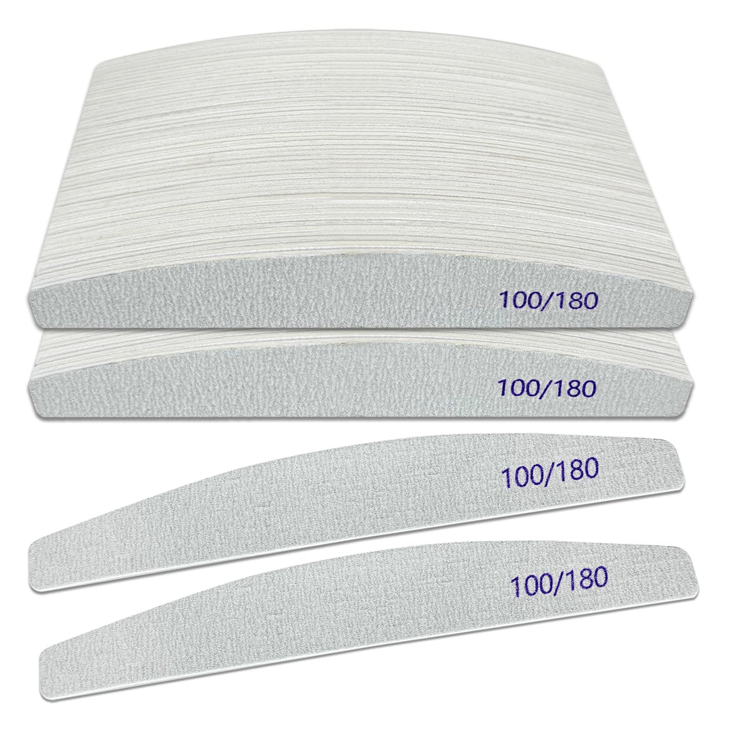 Nail Files (100 Pack), 100/180 Grit Wooden Emery Board Nail File Double Sided Wood Emory Fingernail Files for Natural Nails Professional Reusable Manicure Pedicure Curved